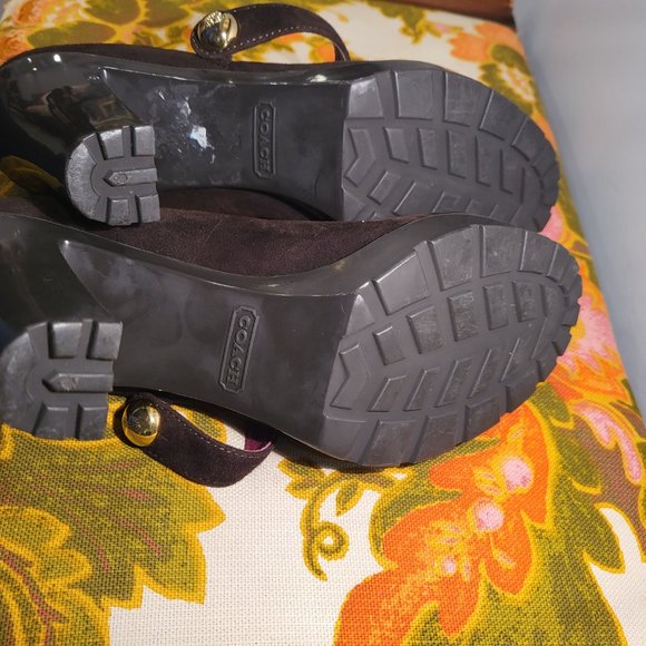 Coach Shoes Brown Suede Mary Jane Heels Platform Unique - Picture 7 of 12